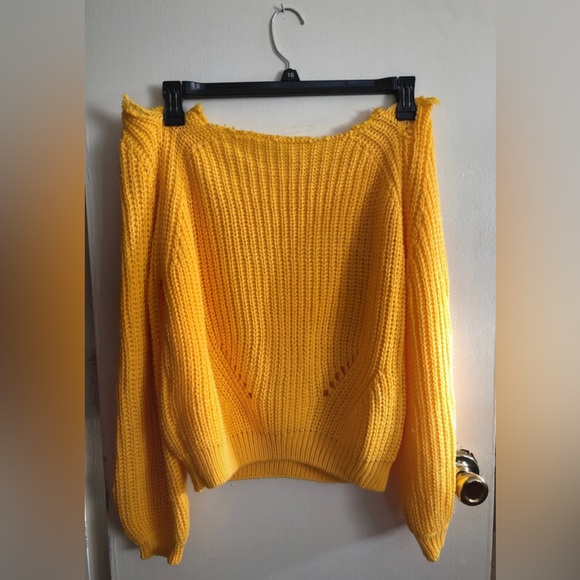 Women’s Off the Shoulder Yellow Sweater - Picture 3 of 9